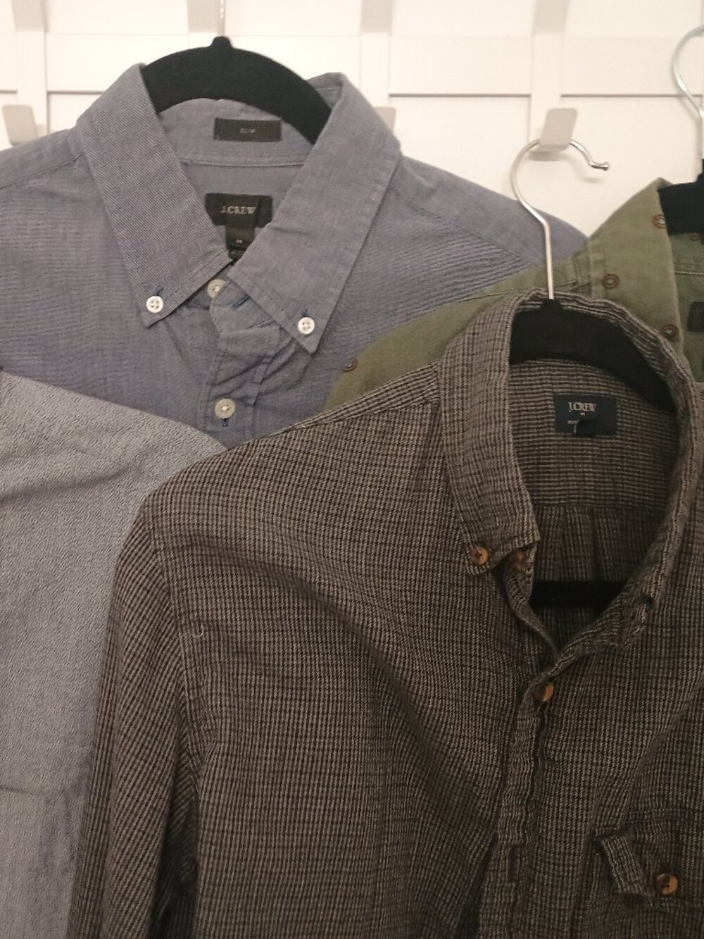 Lot of 4 J Crew slim medium button downs in blue and green misc fabrics